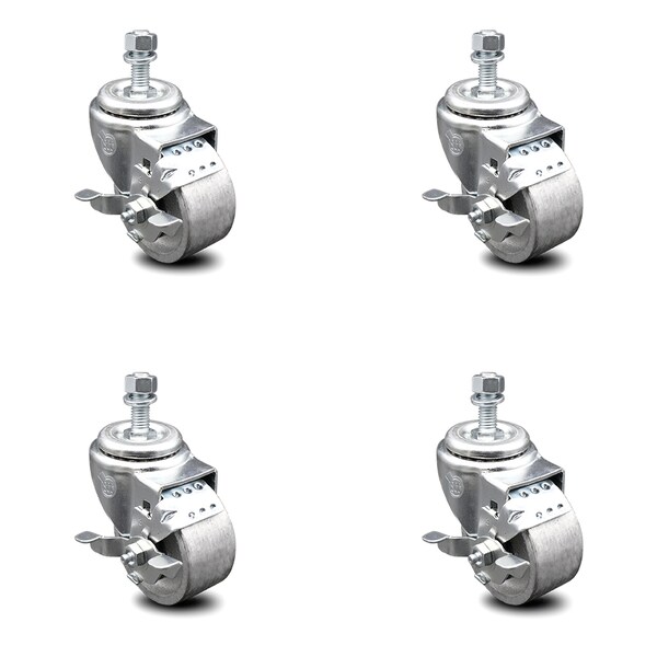 Service Caster Semi Steel Swvl TS Caster w/RB w/3"Wheel&12mmStem-4 Swvl w/Top Lck BRK, 4PK SCC-TS20S315-SSR-TLB-M1215-4 - main